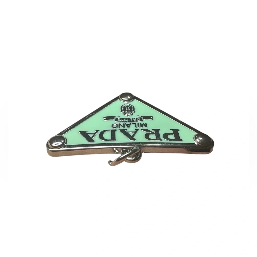 Prada Mint Green and Silver Triangle Logo Zipper Pull Charm Made in Italy_5
